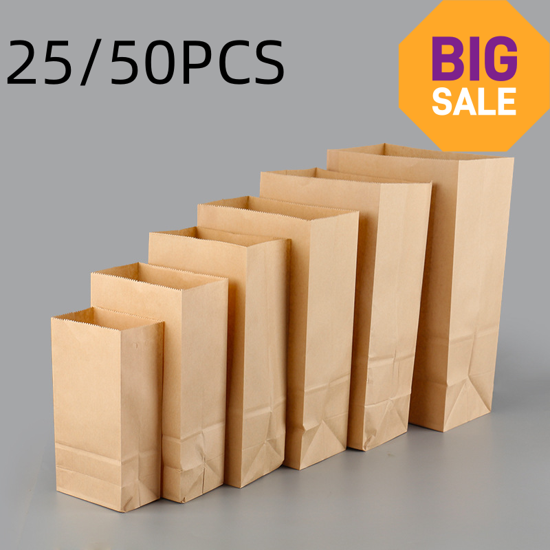 25/50pcs Brown Kraft Paper Bag - Food Storage Plants 评论和价格
