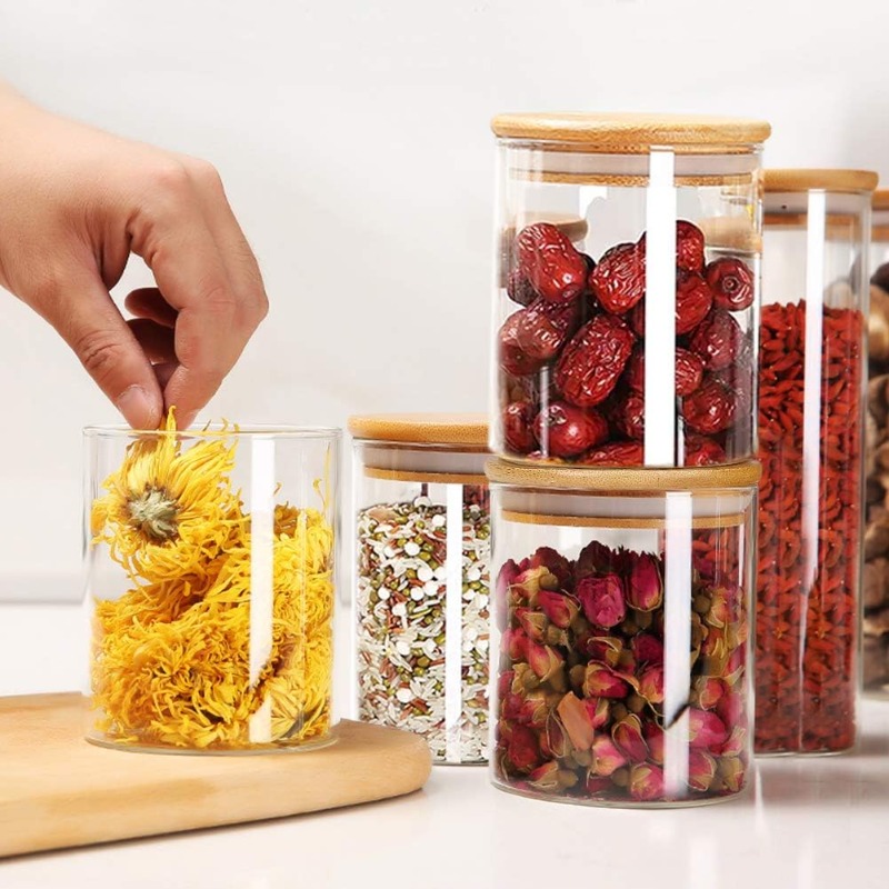 12 Glass Jars Set with Bamboo  - Food Storage Jar Labels 评论和价格