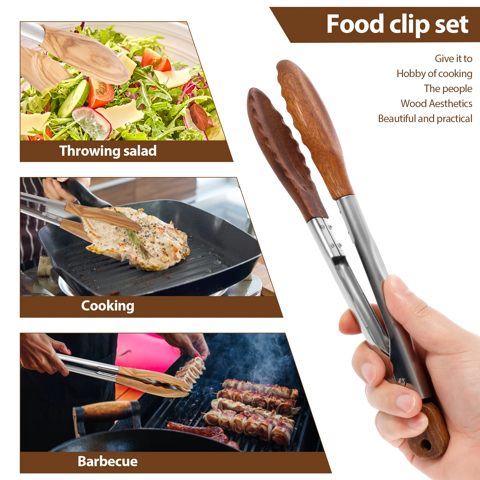 2Pcs Wood Food Tongs Rustproof - Storage Tips For Food 评论和价格